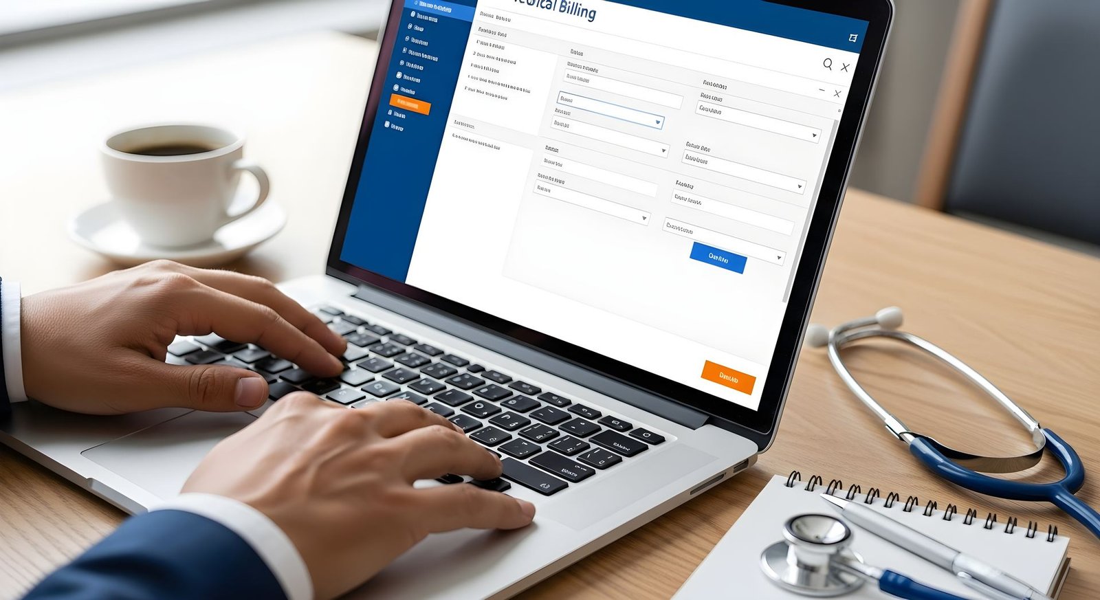 Biller working a claim in medical billing software