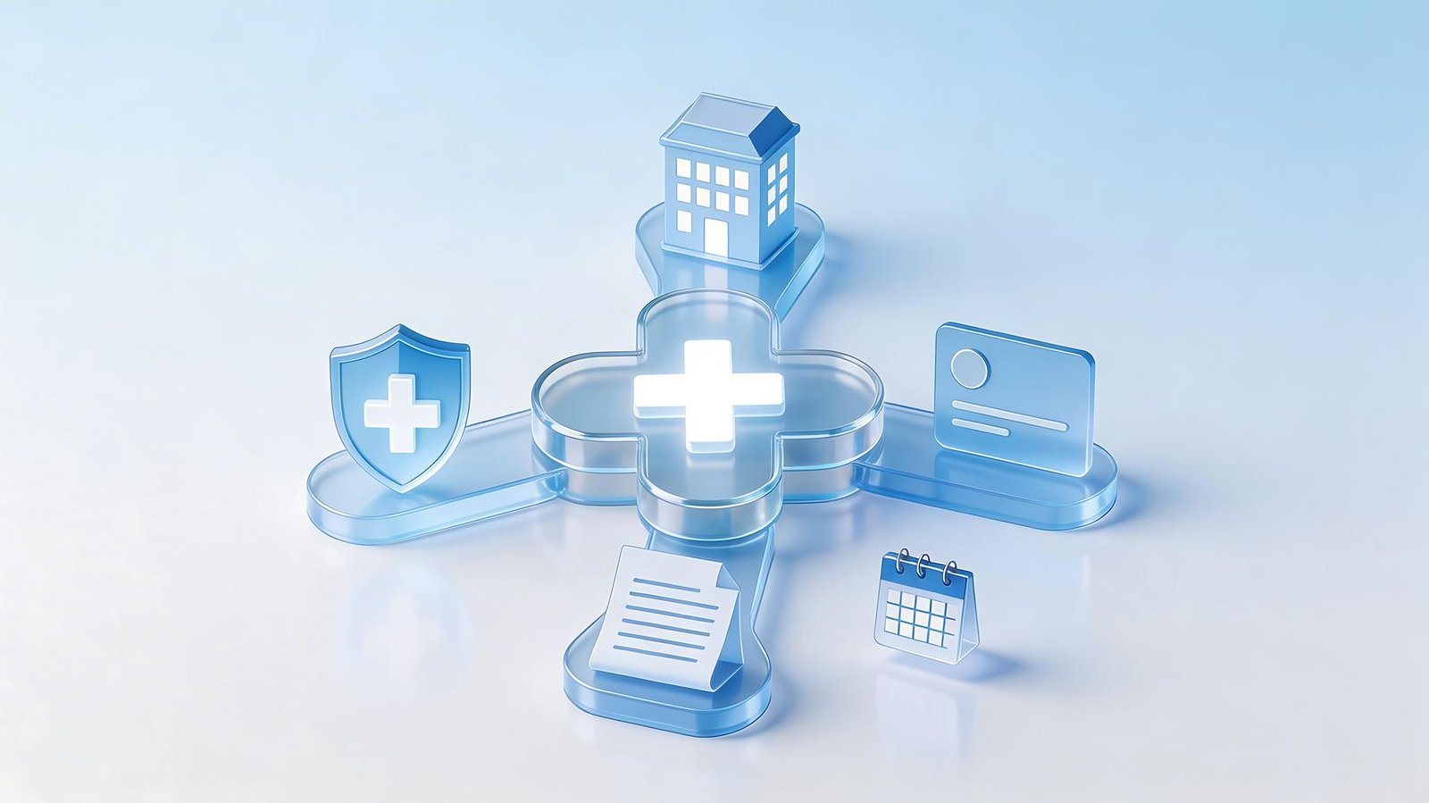 Glass medical cross representing the full revenue cycle